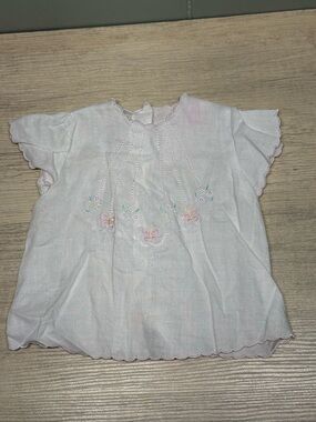 White Embroidered Baby Blouse with Pastel Butterfly Accents